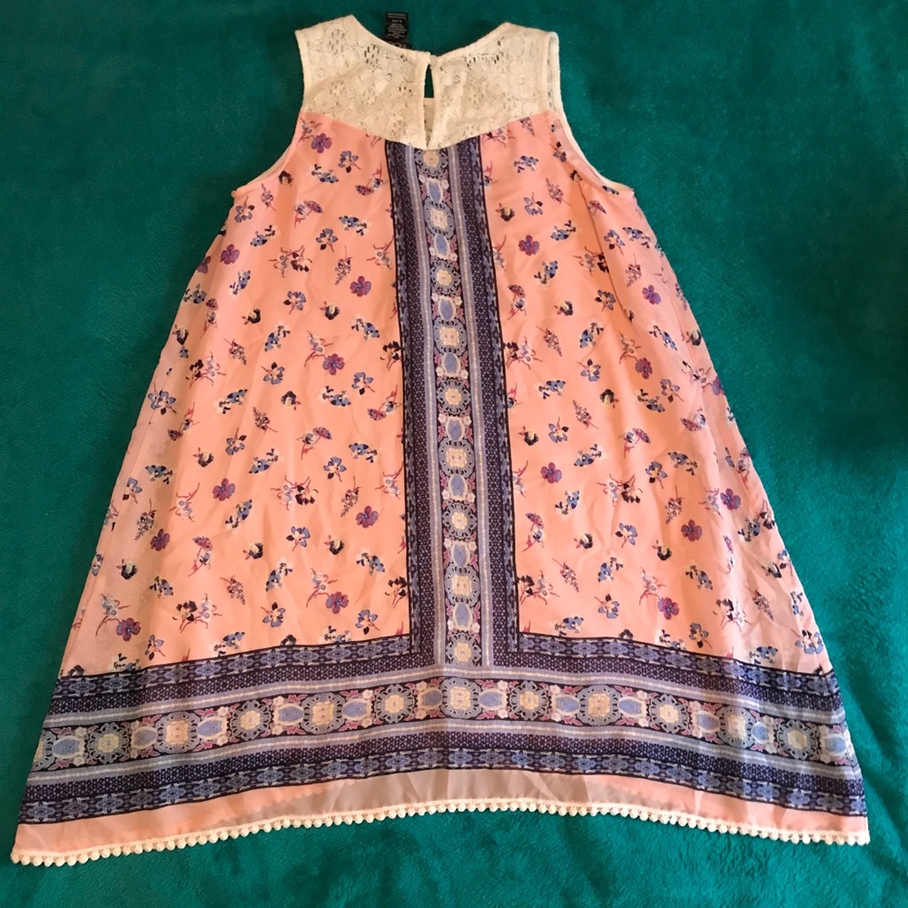 Girls pink+blue flower Shift dress